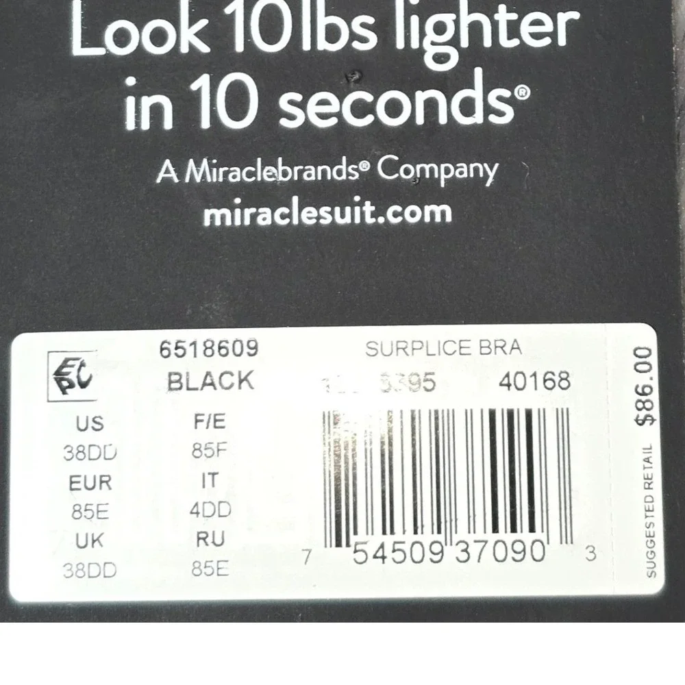 NWT Miraclesuit Women Black Surplice Underwire Bikini Top Gold Hardware‎ 38DD